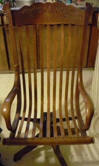 Unusual Antique Oak Wood High Back Office Spring Chair All Finish photo