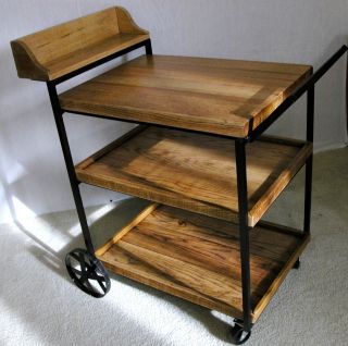 Antique - Vintage - Retro - Rolling Cart - Solid Oak - 3 Shelf - Look - photo