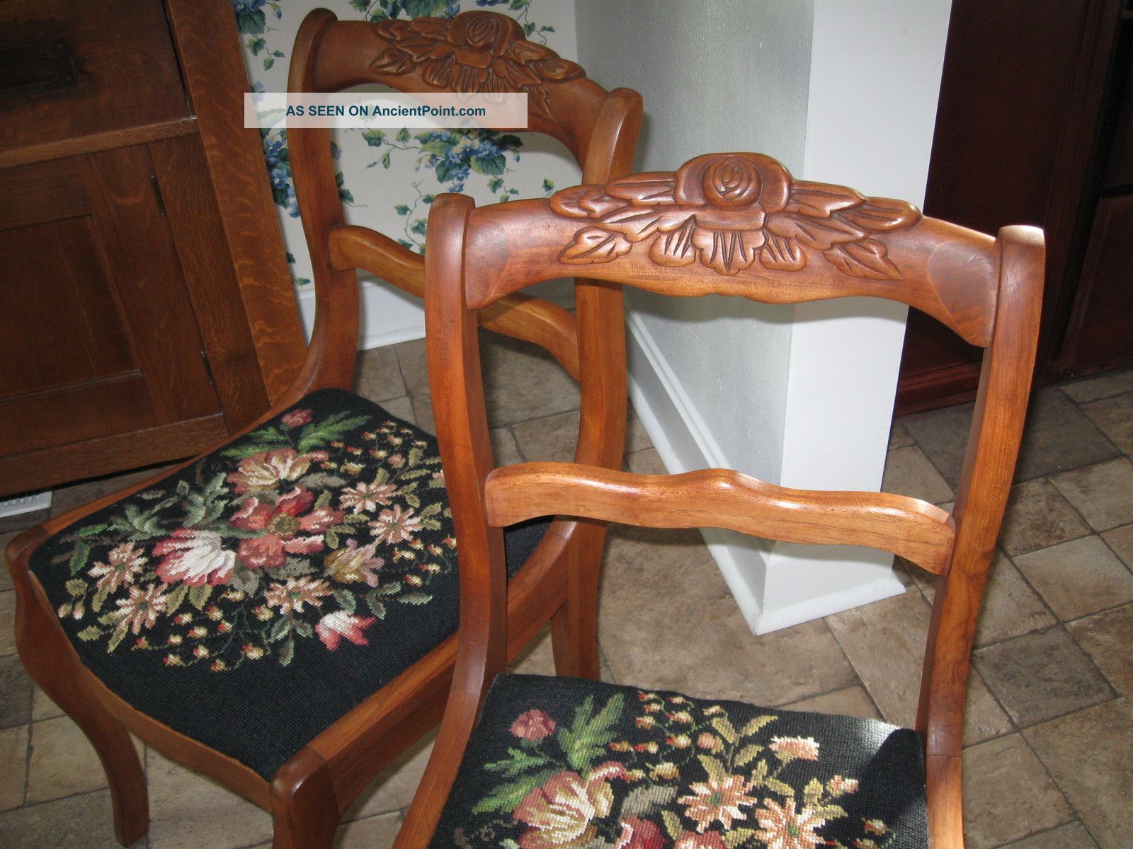 2 Vintage Roseback Chairs,  Needlepoint Seats (two Matching Ones Available) 1900-1950 photo