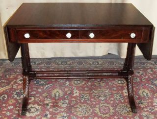 Antique Mahogany Drop Leaf Library/sofa Table With Drawer & Metal Claw Feet Tips photo