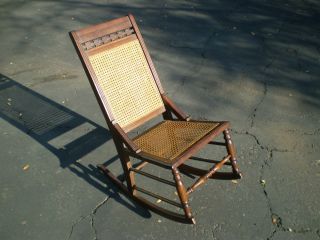 Antique Rocking Chair East Lake Carved Walnut & Hand Cane Back & Seat Good Cond. photo