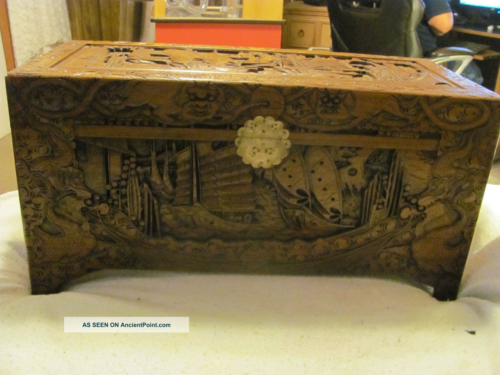 Chinese Handcarved Camphor Chest In Prestine Condition With All Latches 1900-1950 photo
