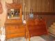 Victorian Oak Standard Bed & Dresser W Mirror Late 1800 ' S 1800-1899 photo 4
