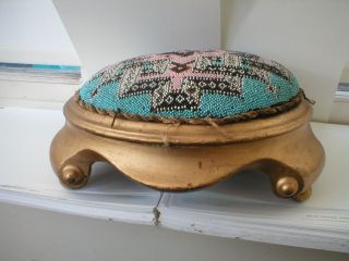 Antique Beaded Beadwork Footstool Stool photo