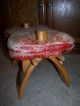 Camel Saddle Footstool Wooden And Leather Red Unknown photo 1