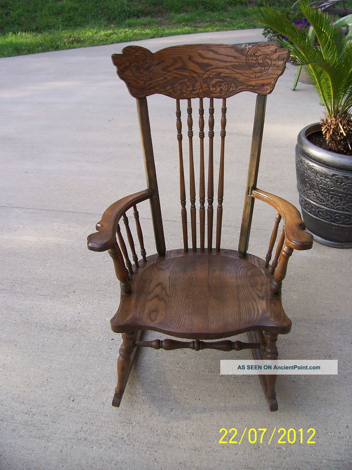 Vintage Elegantly Carved Solid Wooden Rocking Chair 1900-1950 photo