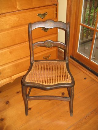 Vintage Child ' S Fancy Chair With Faded Flower Design On Back Stretchers photo