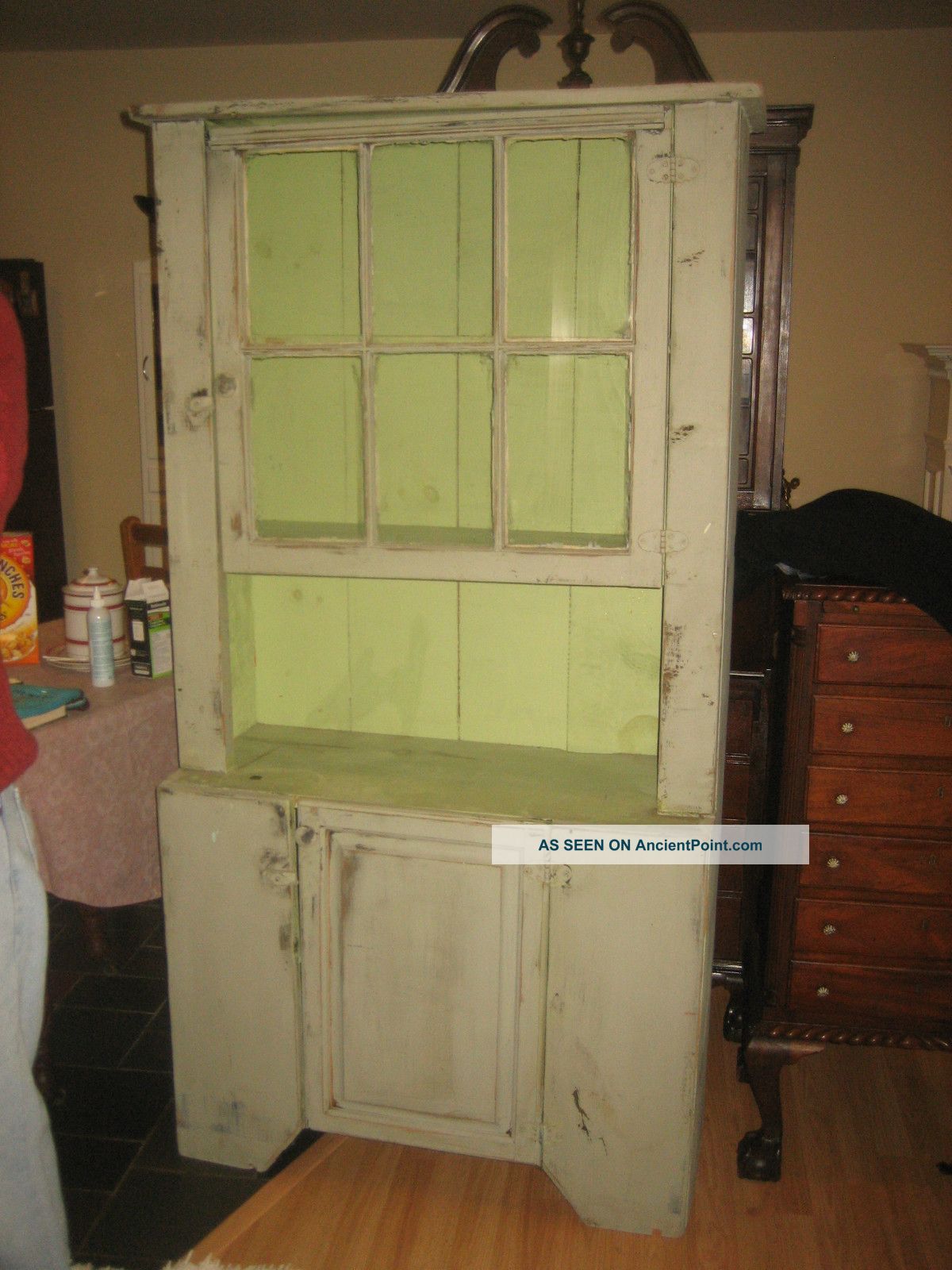 Antique Shabby Green Cupboard/china Closet Other photo