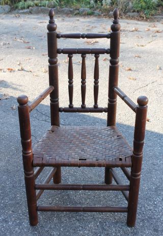 Large Antique Oak Chestnut American Pilgrim Arm Chair After Wallace Nutting photo