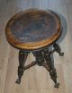 Antique Tonk Wood Swivel Piano Organ Stool Claw & Glass Ball Feet Round Seat 19 