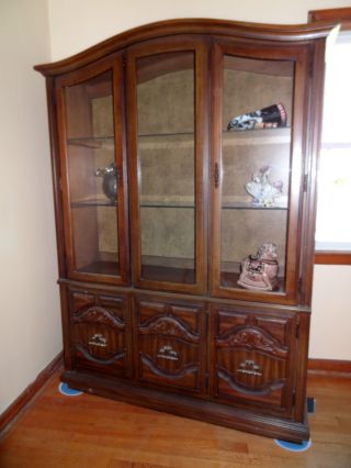 Vintage Pecan China Cabinet.  Plenty Of Storage And Display Room photo