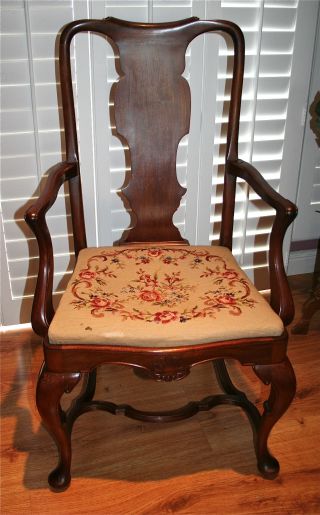 Antique W.  K.  Cowan Co.  Chicago Mahogany Queen Anne Style Dining Armchair photo