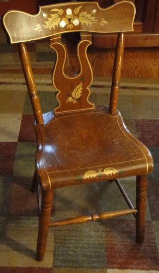 Old Lyre Back Plank Bottom Wood Chairs Set Of 4 photo