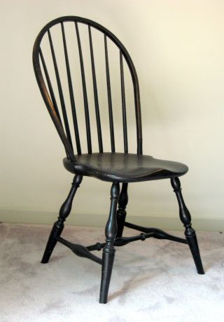Antique Black American Bow - Back Windsor Chair 7 Spindle Turned Leg photo