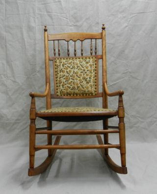 Antique Victorian Maple Rocker Upholstered Spindles photo