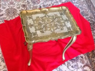 Vintage Tole Florentine Florence Taly Nesting Table Stack Ornate Gold Gilt photo