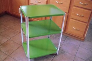 1960s 70s Green & White 3 Shelf Utility Cart Electical Outlet 20 X 15 X 29 
