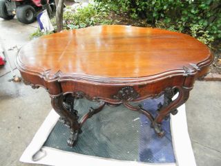 Turtle Top Oval Walnut Center Table W/pierced Legs And Very Fancy Trim Solid photo