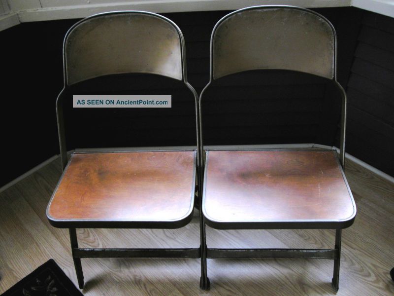 Antique - Vintage Clarin Double Folding Chairs - Made In The Usa - Look No Res 1900-1950 photo
