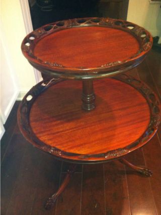 Vintage Antique Mahogany Chippendale Clawfoot Dumbwaiter Pie Crust Table photo
