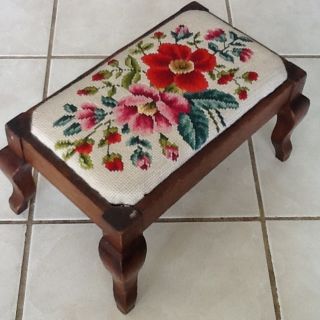 Early 1900 ' S Needle Point Foot Stool (needle Point Is) photo