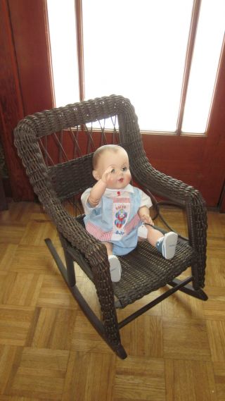 Antique Childs Wicker Rocker - Brown In Color - - Some Scuffing photo