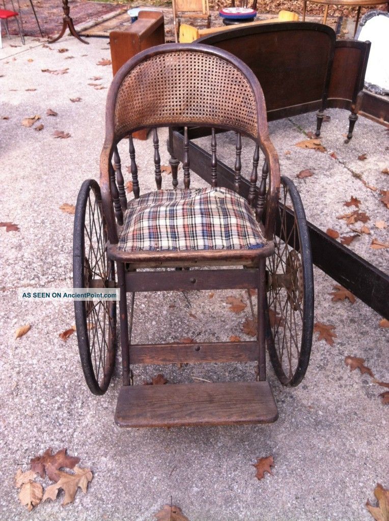 Antique Oak Wheelchair With Cane Back 1900-1950 photo
