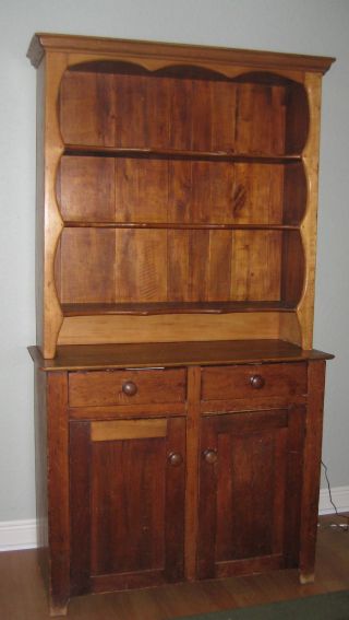 Antique Solid Pine Cabinet And Hutch photo