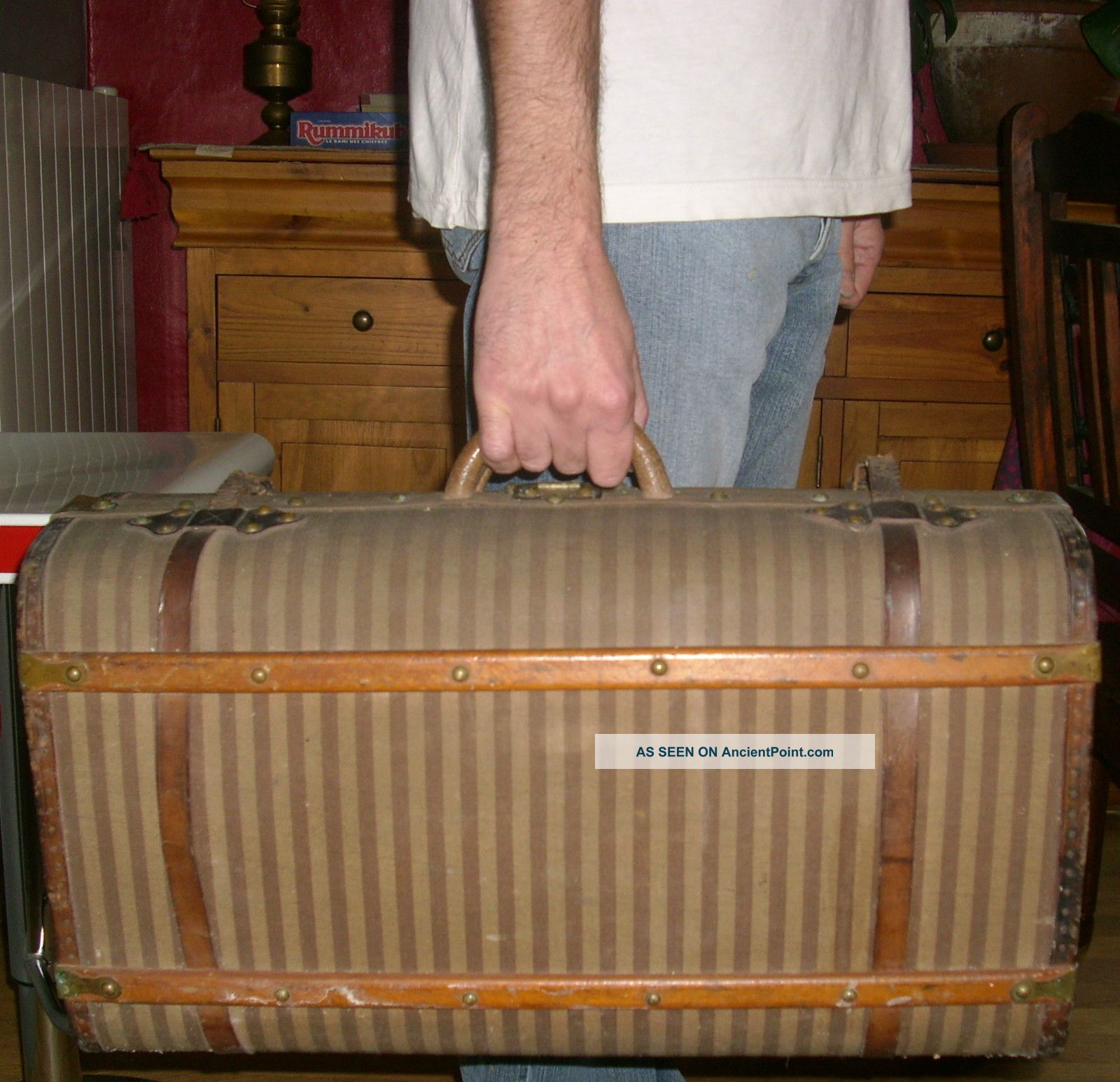 ☆ Wonderful Antique French Travel Suitcase / Trunk 1900-1950 photo