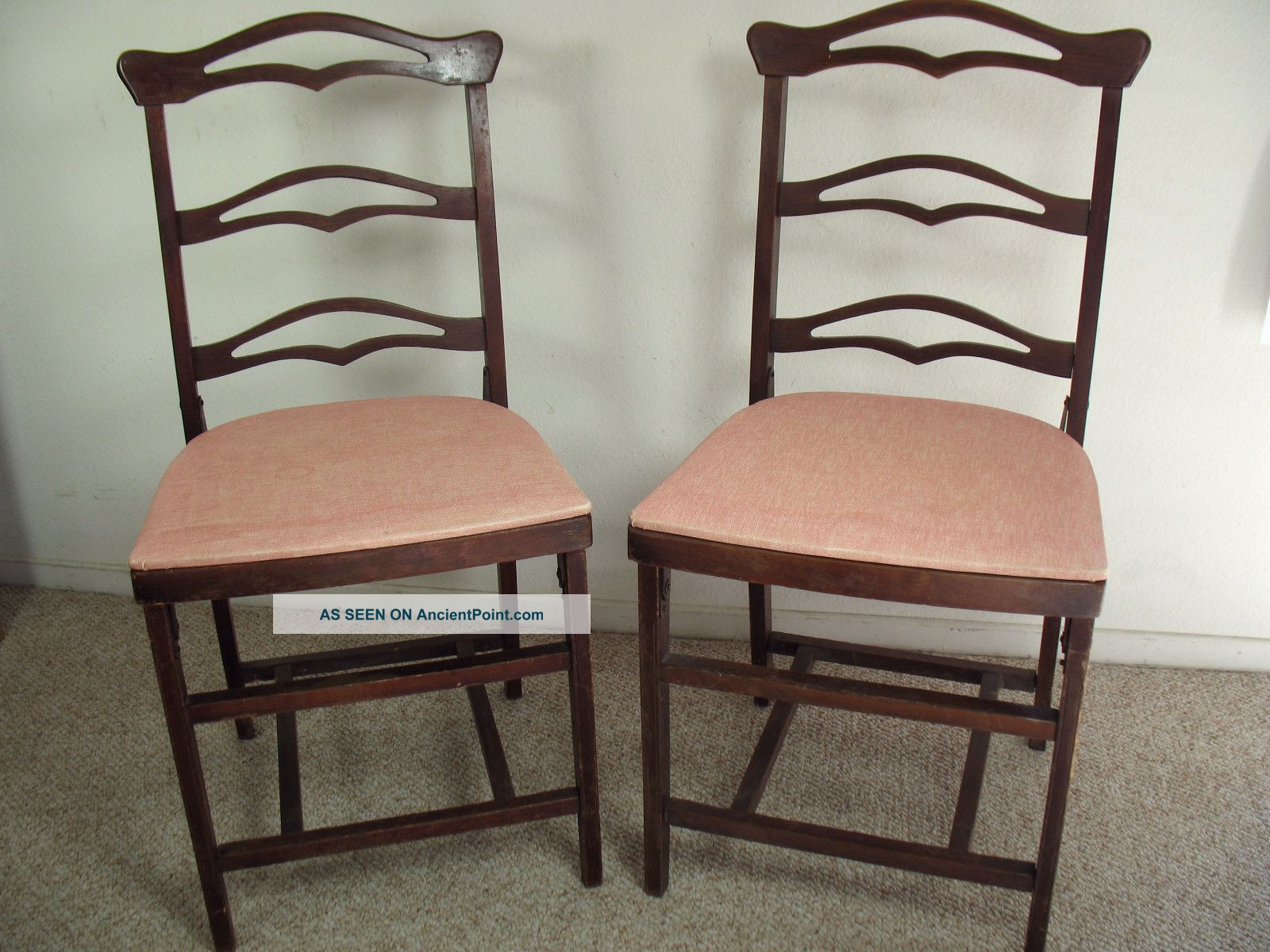 Vintage Fort Massac Solid Wood Folding Chairs Pair 1900-1950 photo