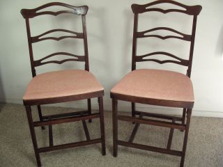 Vintage Fort Massac Solid Wood Folding Chairs Pair photo