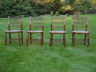 Set Of 4 (four) Antique Handmade Chairs,  C.  1840 ' S - 50 ' S New England,  Hardwood photo