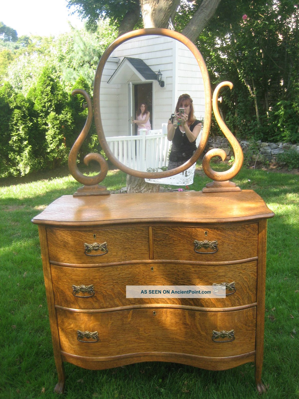 Antique Circa 1930 ' S Oak Dresser With Serpentine Mirror 1900-1950 photo