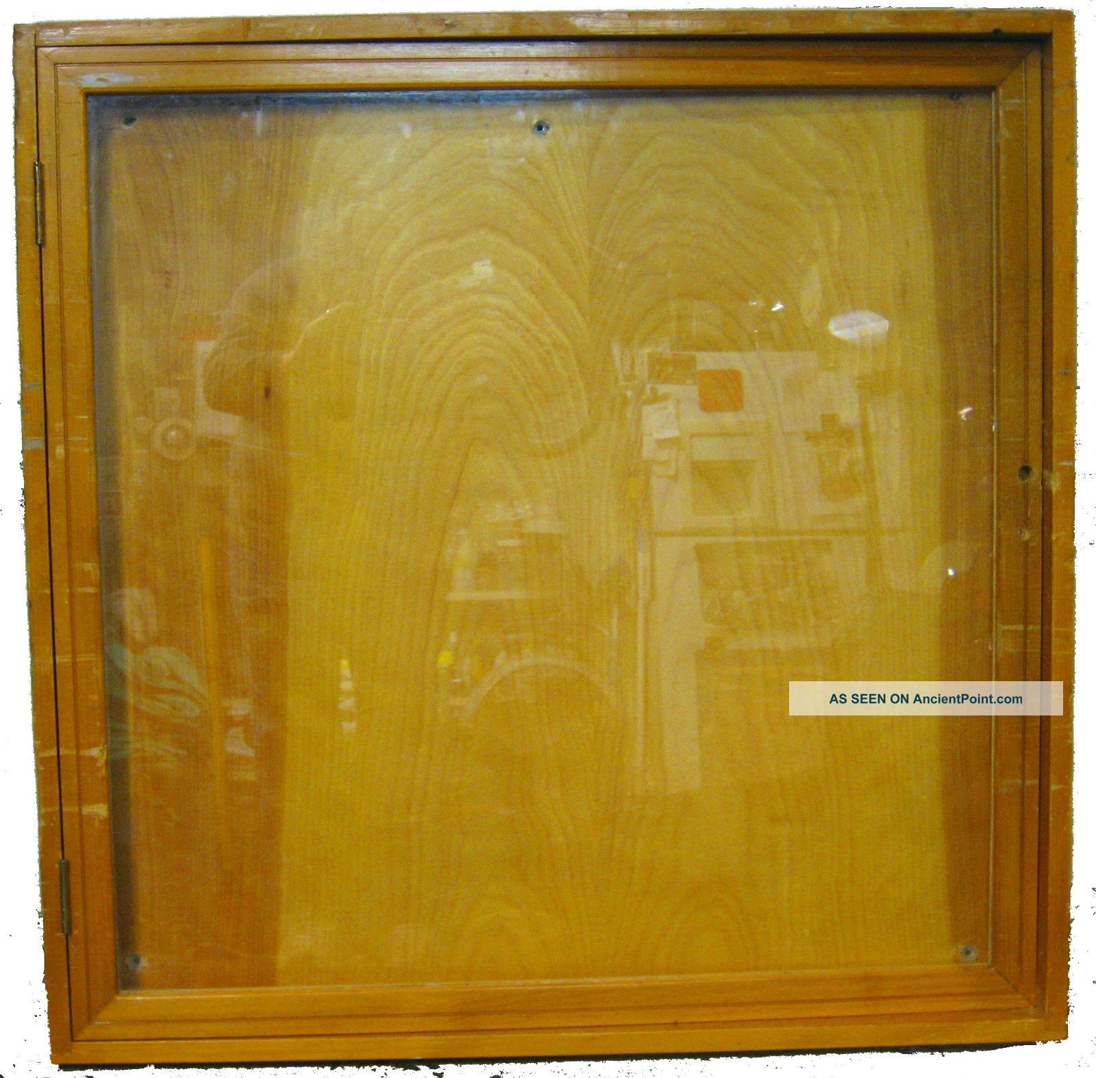 Vintage 3 ' X3 ' Glass Front Wall Mount Wooden Bulletin Poster Cabinet Display Box Post-1950 photo