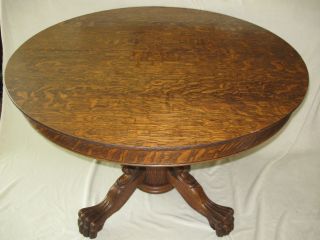 Antique Tiger Oak Pedestal Table Circa 1900 photo