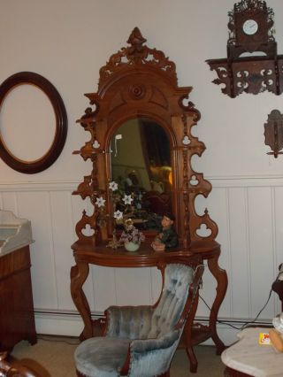 ✿✿ 1880 ' S Walnut Mirrored Etagere / Hall Stand / Console Table ✿✿ photo