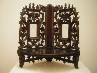 Old Walnut Wall Corner Shelf In Carved Wood 19 Inches Tall. . photo