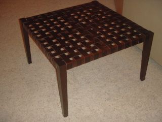Square Coffee Table Dark Wood & Leather Lattice Pattern $250 Retail Nib photo
