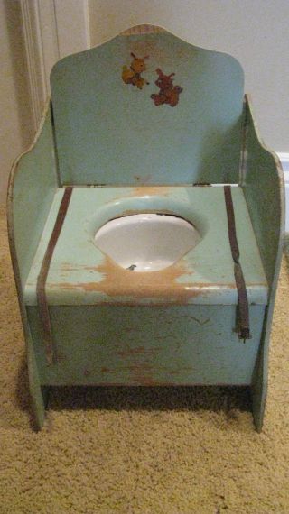 Antique Childs Potty Chair With Enamelware Pot,  Label Intact,  1930 - 40 ' S photo