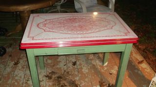 Antique Red And White Porcelain Table Top With Pullouts photo