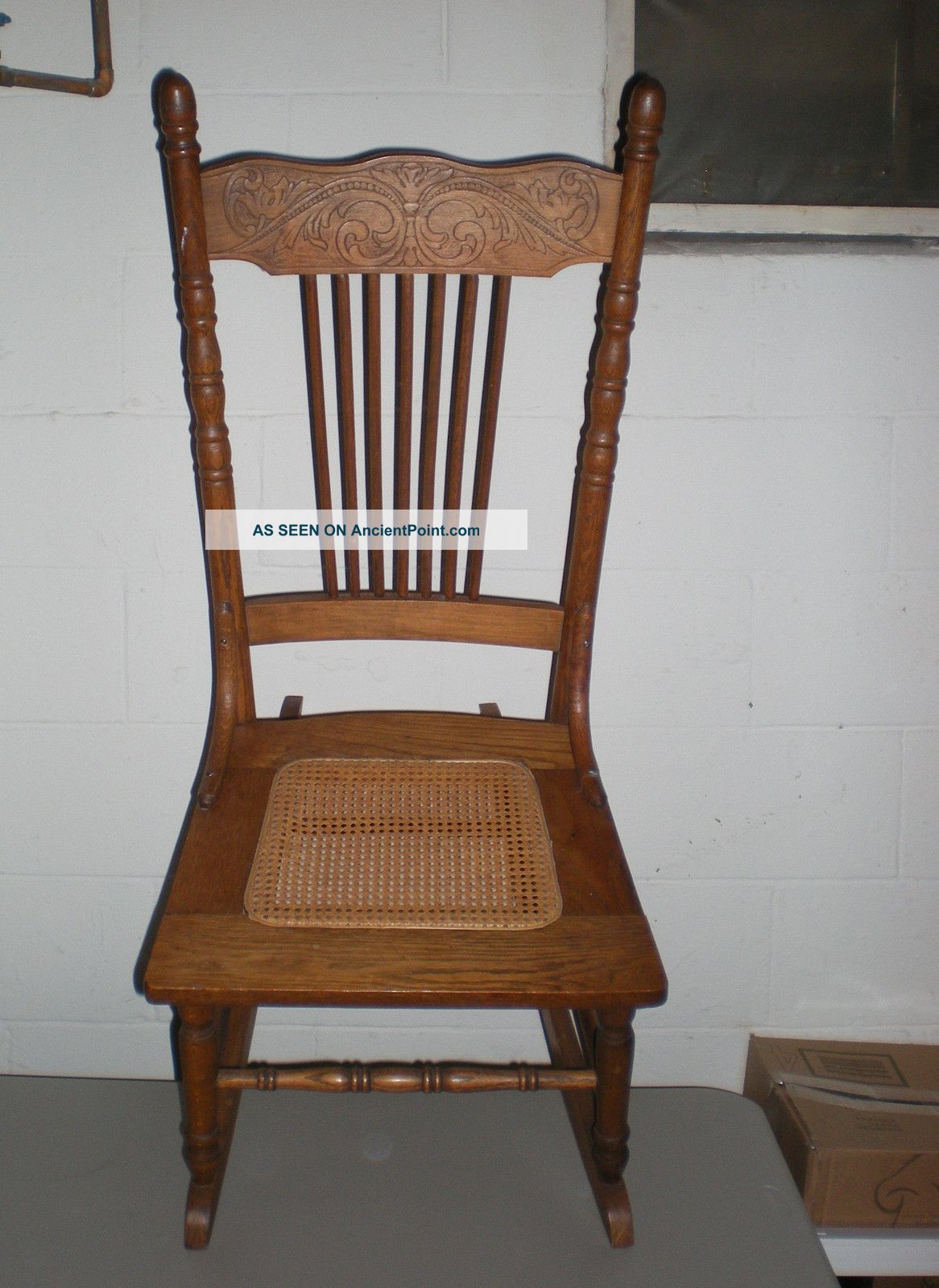 Vintage Oak Pressed Back Design Rocking Chair Cane Seat 1900-1950 photo