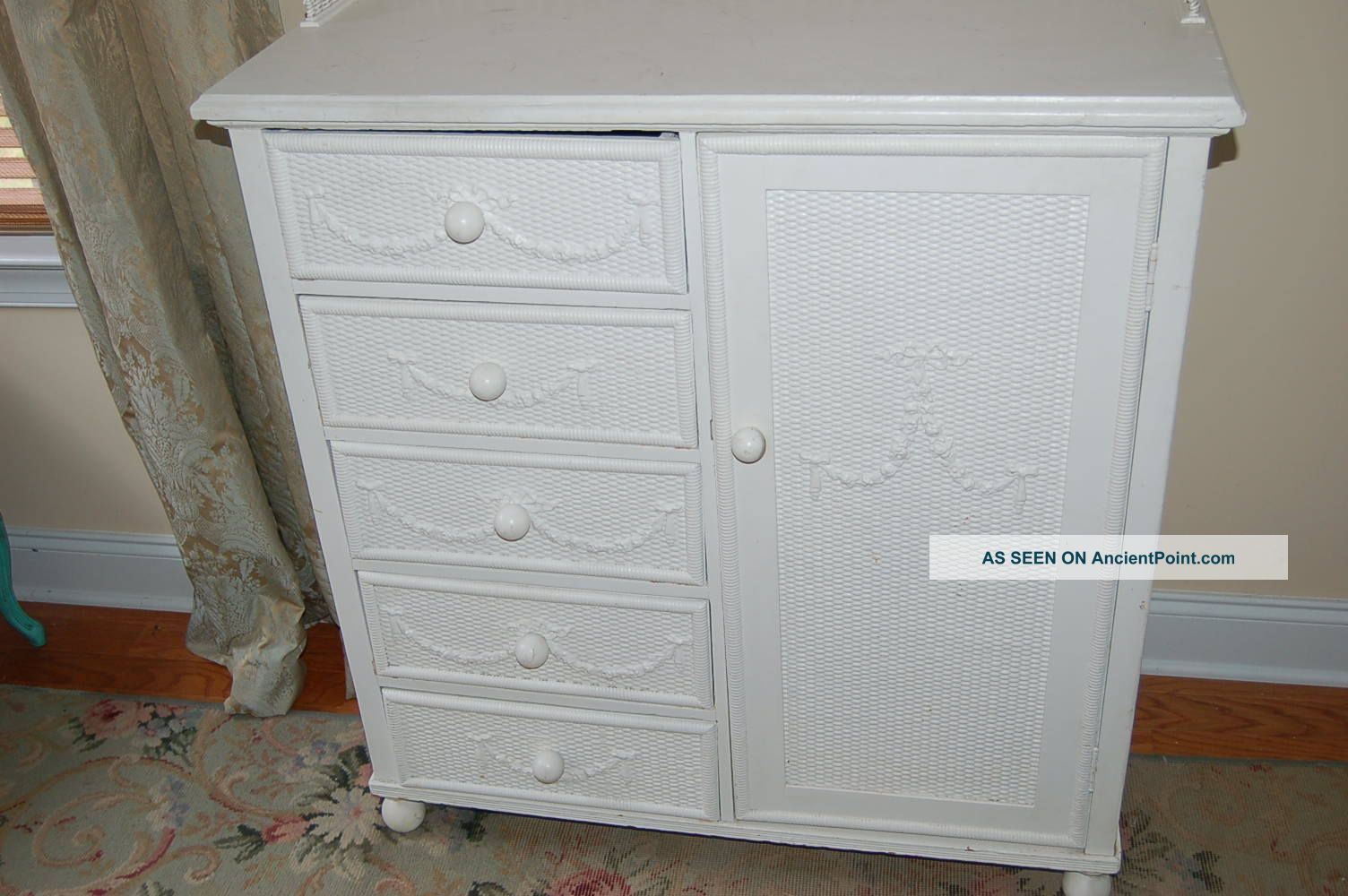 1930s Antique Barbola Painted Roses Swags Wicker Look Dresser Armoire Cabinet 1900-1950 photo