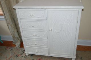 1930s Antique Barbola Painted Roses Swags Wicker Look Dresser Armoire Cabinet photo