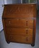 Antique Art Deco Tiger Oak Wood Secretary Bureau Drop Front Desk Cabinet 1800-1899 photo 4