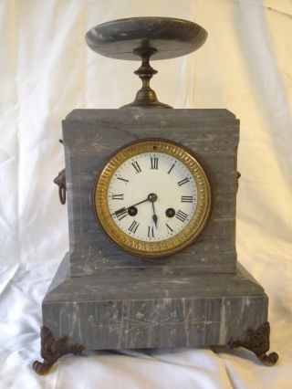 Antique Clock.  Grey And Black Marble.  C.  R.  Crookshank photo