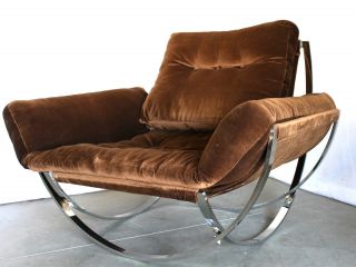 Mid Century Italian Stendig Chrome Lounge Chair Not Rocking Milo Baughman Eames photo
