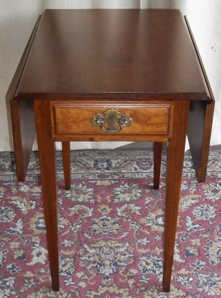 Antique Cherry Side/ End Drop Leaf Pembroke Table With Drawer photo