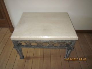 Wrought Iron And Marble Stone Coffee Table photo