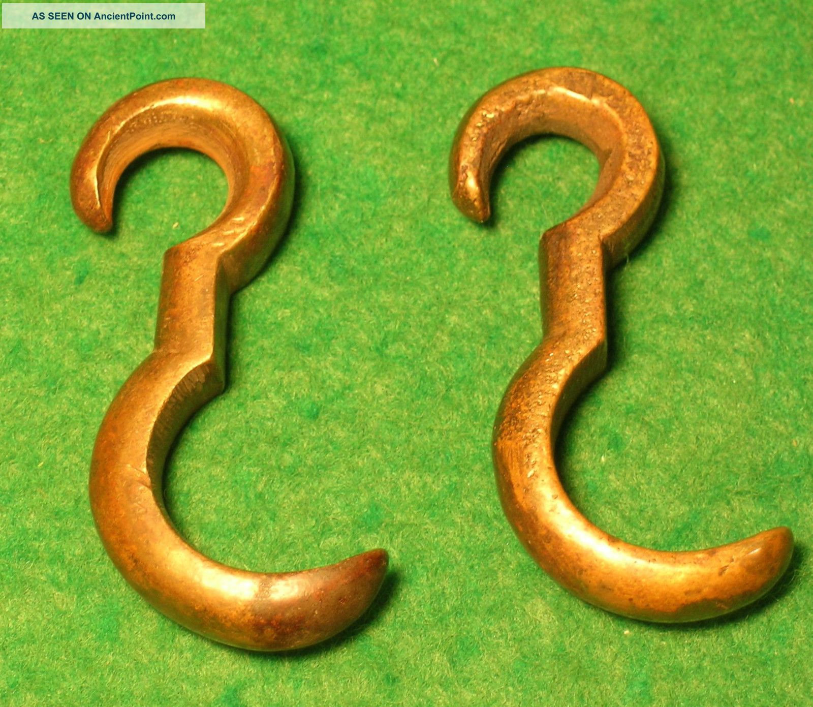 Extremely Rare Pr 18th Century Brass Bed Hooks Pre-1800 photo