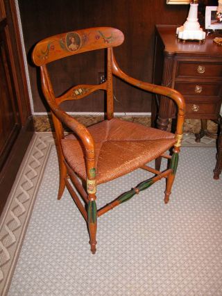 Mid 19th Century Decorated Italian Open Arm Chair With Rush Seat photo
